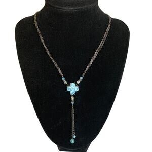 Blue Stone Flower Pendant Y Necklace
